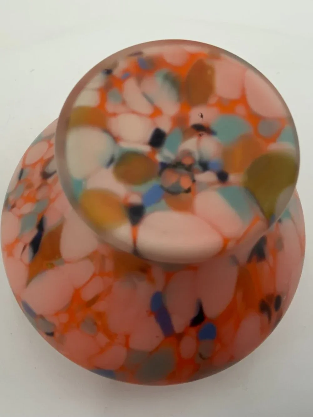 Vtg Czech Art Deco Splatter Glass Posey Vase Orange Blue Melon Bohemian Kralik